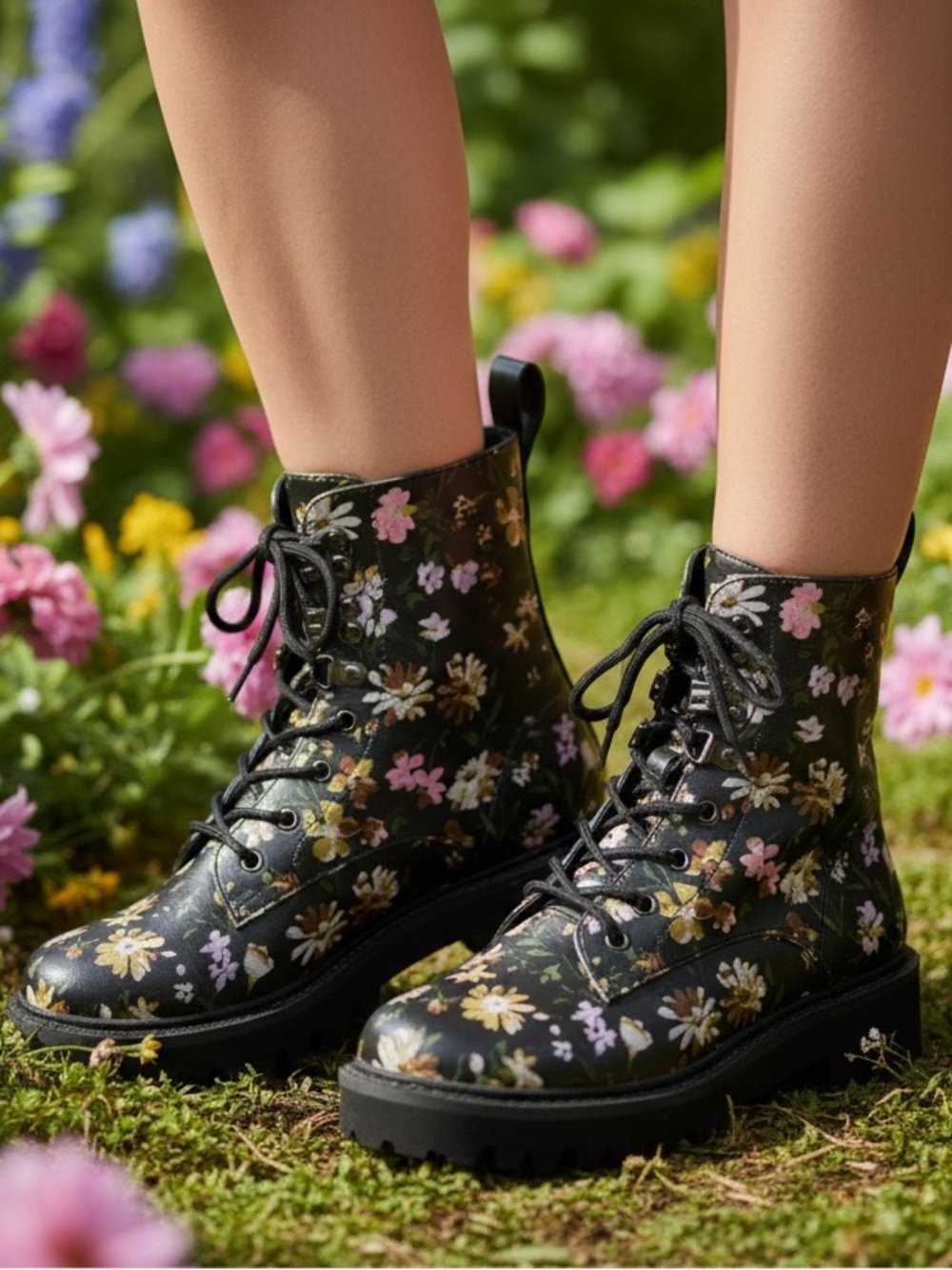 NWOT Sanctuary Floral Combat Boots 8.5